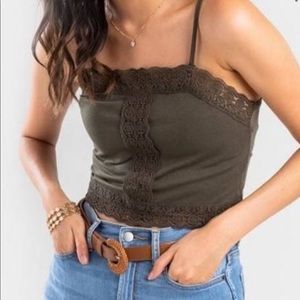 Green Crop Top with Lace Detail